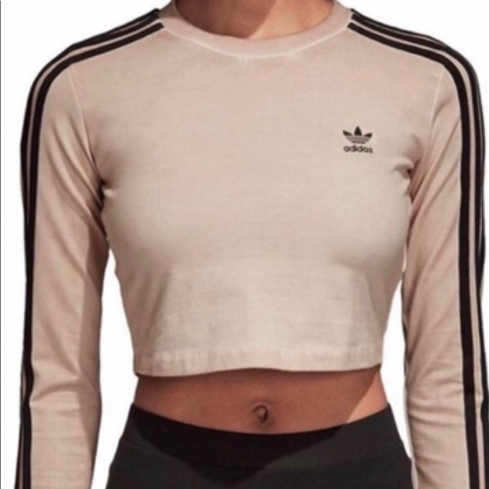 ADIDAS Dusty Pink Tie Dye 3 Stripe Crop Top Shirt. Size M - Picture 1 of 9